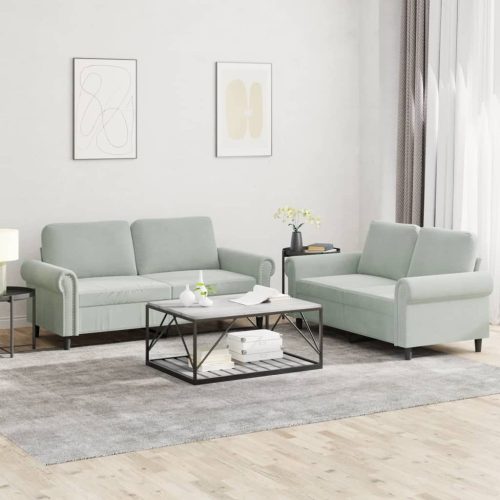 2-dijelni set sofa s jastucima svjetlosivi baršunasti