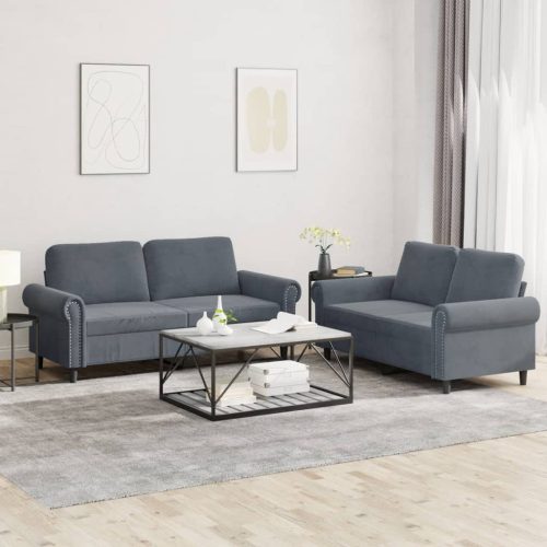 2-dijelni set sofa s jastucima tamnosivi baršunasti