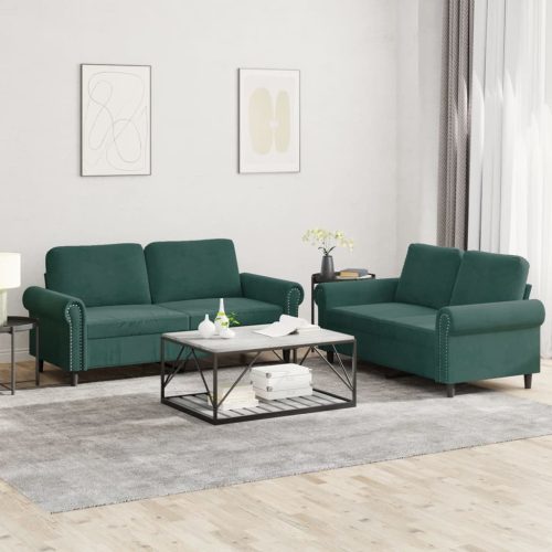 2-dijelni set sofa s jastucima tamnozeleni baršunasti