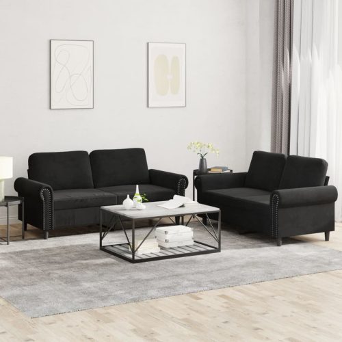 2-dijelni set sofa s jastucima crni baršunasti