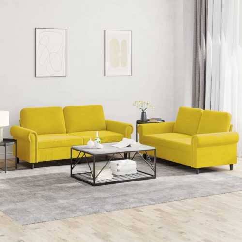 2-dijelni set sofa s jastucima žuti baršunasti