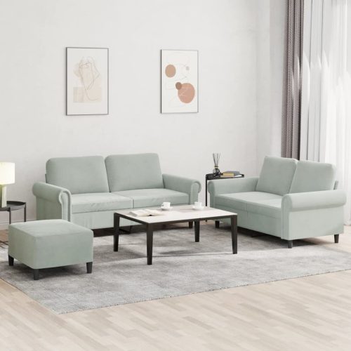 3-dijelni set sofa s jastucima svjetlosivi baršunasti