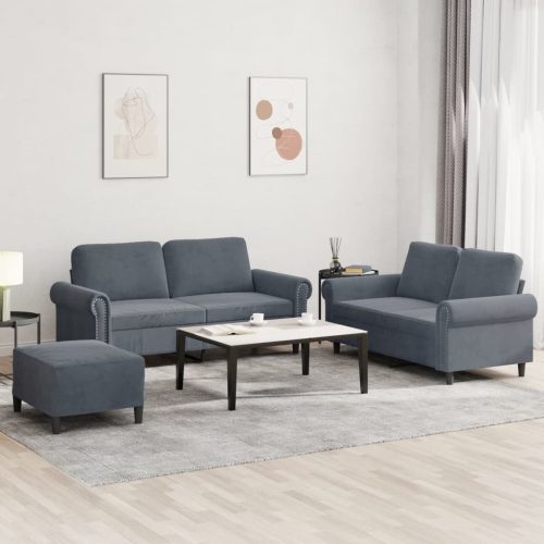 3-dijelni set sofa s jastucima tamnosivi baršunasti