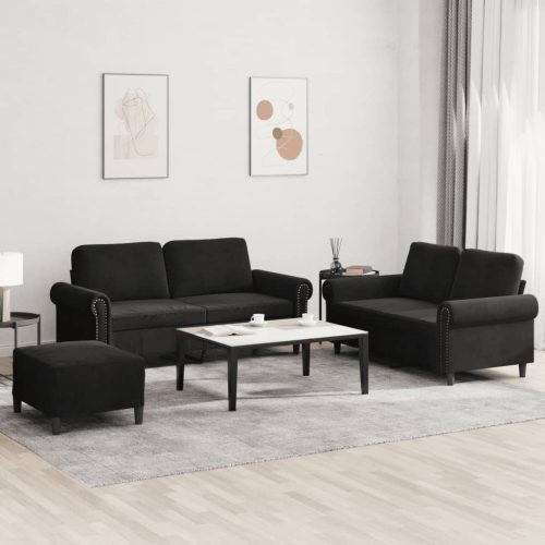 3-dijelni set sofa s jastucima crni baršunasti