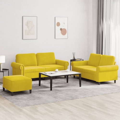 3-dijelni set sofa s jastucima žuti baršunasti