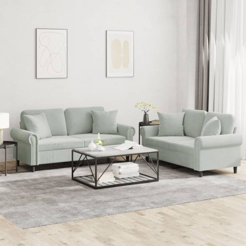 2-dijelni set sofa s jastucima svjetlosivi baršunasti