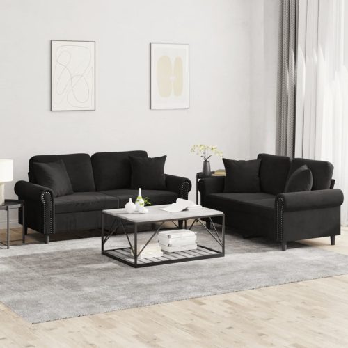 2-dijelni set sofa s jastucima crni baršunasti