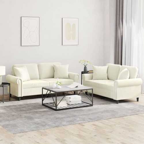 2-dijelni set sofa s jastucima krem baršunasti