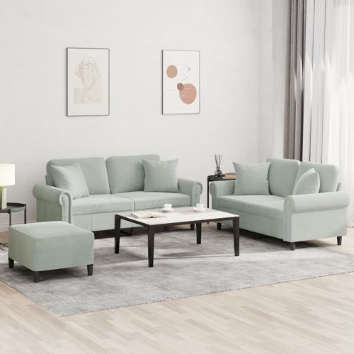 3-dijelni set sofa s jastucima svjetlosivi baršunasti