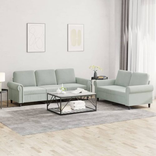 2-dijelni set sofa s jastucima svjetlosivi baršunasti