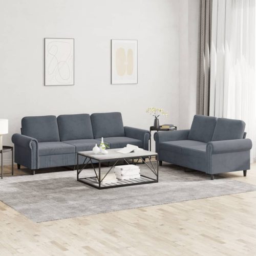 2-dijelni set sofa s jastucima tamnosivi baršunasti