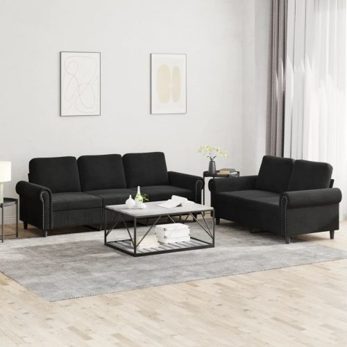 2-dijelni set sofa s jastucima crni baršunasti