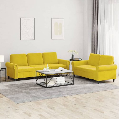 2-dijelni set sofa s jastucima žuti baršunasti