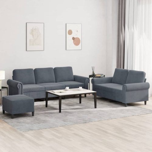 3-dijelni set sofa s jastucima tamnosivi baršunasti