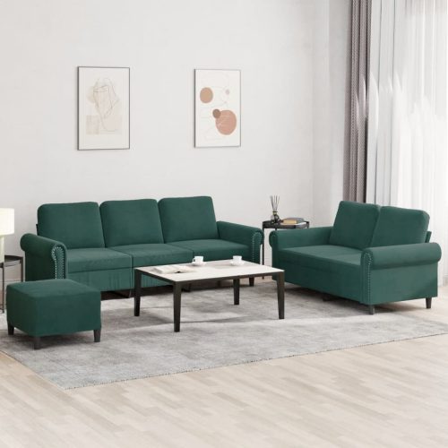 3-dijelni set sofa s jastucima tamnozeleni baršunasti