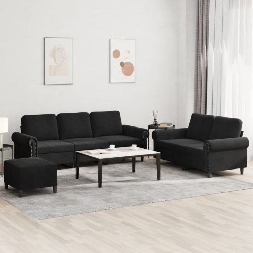 3-dijelni set sofa s jastucima crni baršunasti