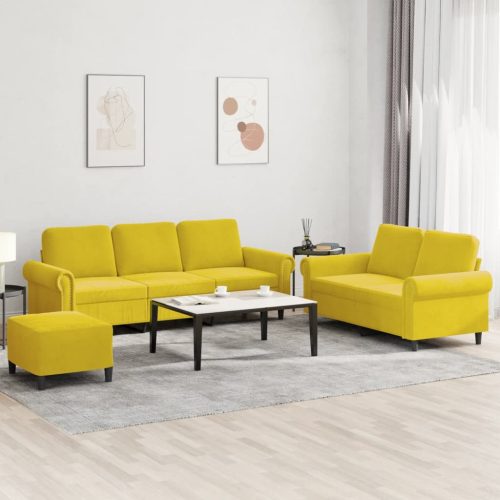 3-dijelni set sofa s jastucima žuti baršunasti