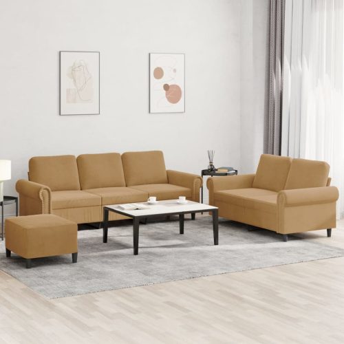 3-dijelni set sofa s jastucima smeđi baršunasti