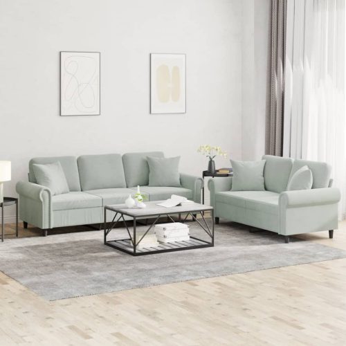 2-dijelni set sofa s jastucima svjetlosivi baršunasti