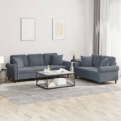 2-dijelni set sofa s jastucima tamnosivi baršunasti