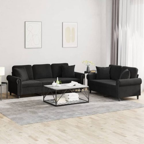 2-dijelni set sofa s jastucima crni baršunasti