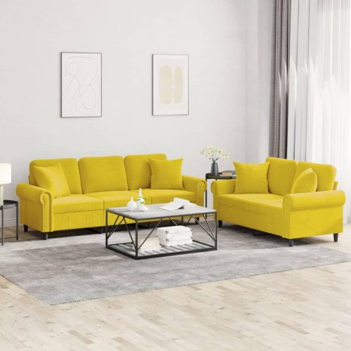 2-dijelni set sofa s jastucima žuti baršunasti