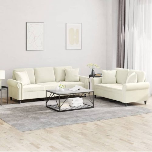 2-dijelni set sofa s jastucima krem baršunasti