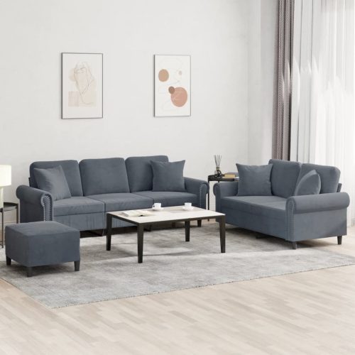 3-dijelni set sofa s jastucima tamnosivi baršunasti