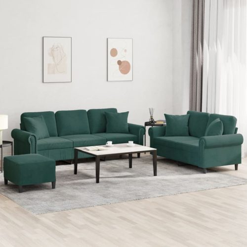 3-dijelni set sofa s jastucima tamnozeleni baršunasti