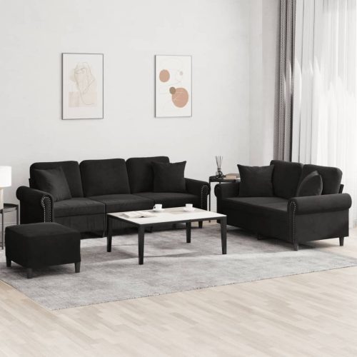 3-dijelni set sofa s jastucima crni baršunasti