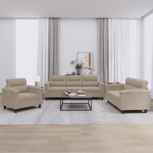 3-dijelni set sofa s jastucima smeđesivi od mikrovlakana