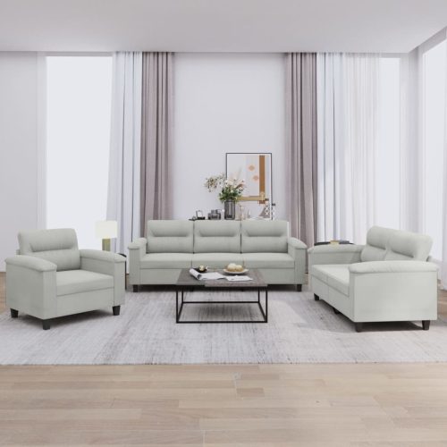 3-dijelni set sofa s jastucima svjetlosivi od mikrovlakana