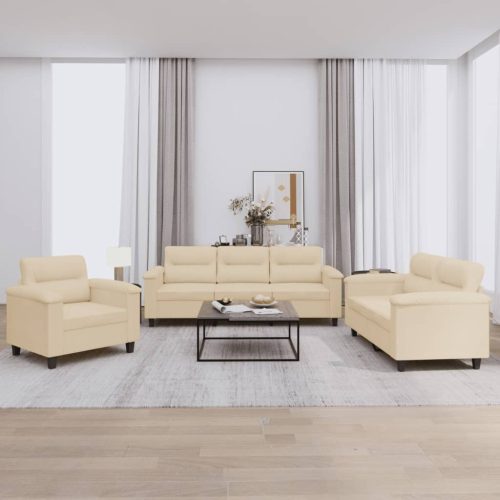 3-dijelni set sofa s jastucima krem od mikrovlakana