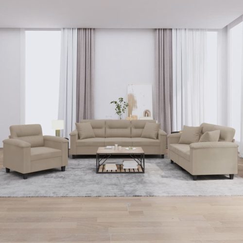 3-dijelni set sofa s jastucima smeđesivi od mikrovlakana