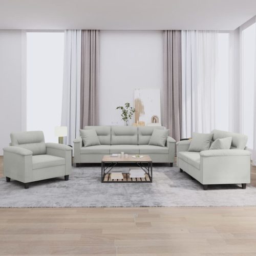 3-dijelni set sofa s jastucima svjetlosivi od mikrovlakana