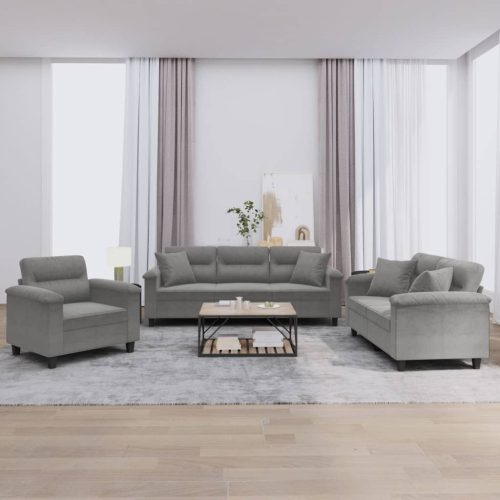 3-dijelni set sofa s jastucima tamnosivi od mikrovlakana