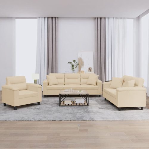 3-dijelni set sofa s jastucima krem od mikrovlakana