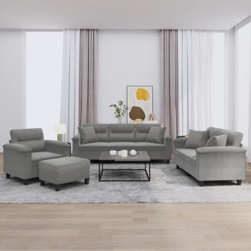 4-dijelni set sofa s jastucima tamnosivi od mikrovlakana