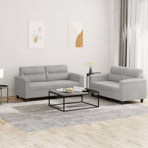 2-dijelni set sofa s jastucima svjetlosivi od mikrovlakana