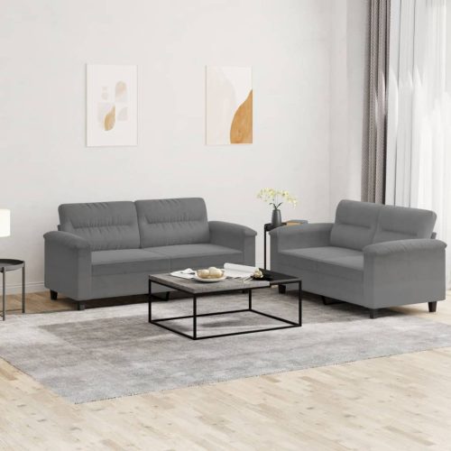 2-dijelni set sofa s jastucima tamnosivi od mikrovlakana