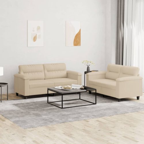 2-dijelni set sofa s jastucima krem od mikrovlakana