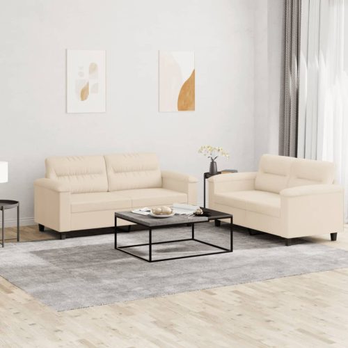 2-dijelni set sofa s jastucima bež od mikrovlakana