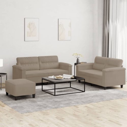 3-dijelni set sofa s jastucima smeđesivi od mikrovlakana
