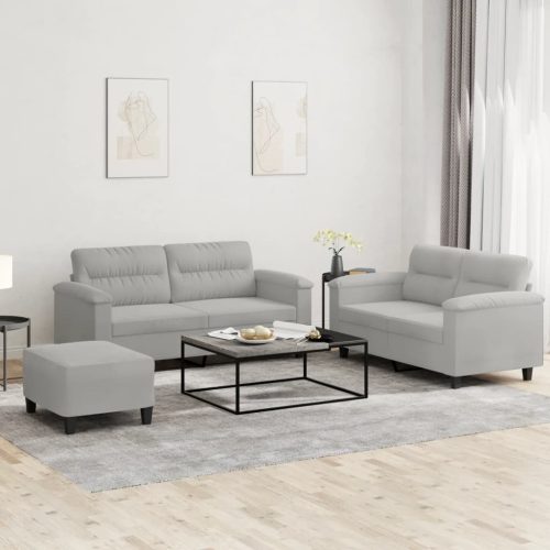 3-dijelni set sofa s jastucima svjetlosivi od mikrovlakana