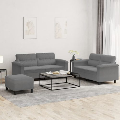 3-dijelni set sofa s jastucima tamnosivi od mikrovlakana