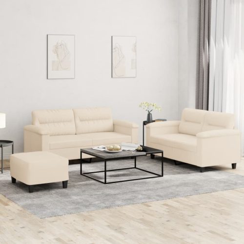 3-dijelni set sofa s jastucima bež tkanina od mikrovlakana