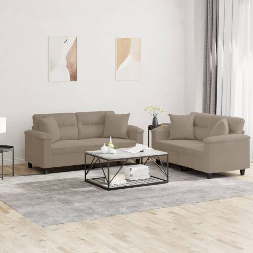 2-dijelni set sofa s jastucima smeđesivi od mikrovlakana