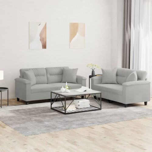 2-dijelni set sofa s jastucima svjetlosivi od mikrovlakana