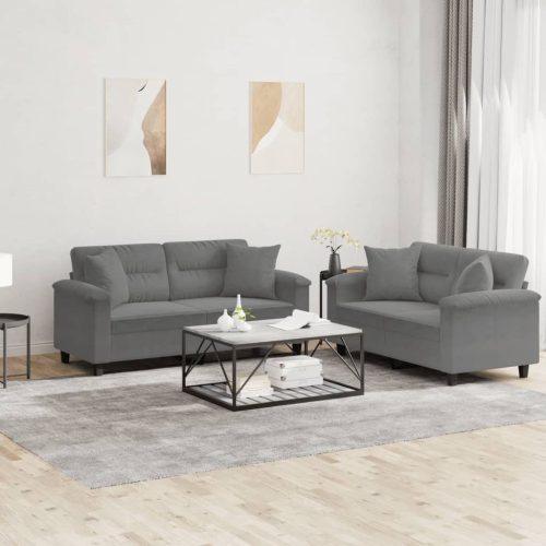 2-dijelni set sofa s jastucima tamnosivi od mikrovlakana