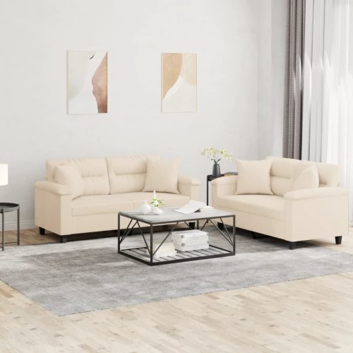 2-dijelni set sofa s jastucima bež od mikrovlakana